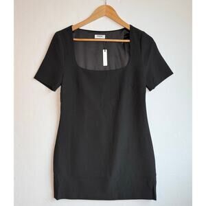 Rumored Mod Mini Shift Dress Square Neck Short Sleeve Chic LBD Black Small